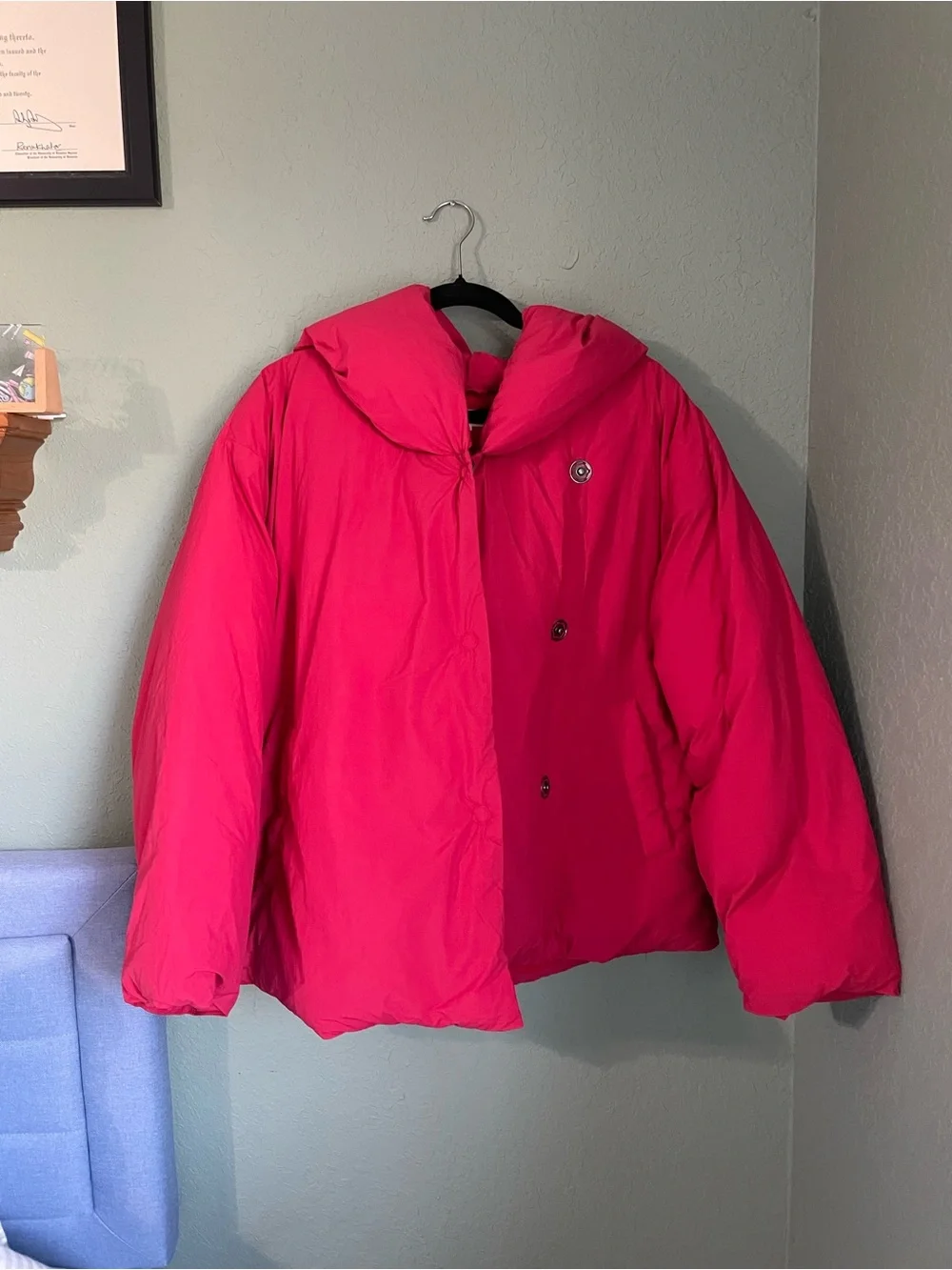 Free People Cozy Cloud Puffer Jacket Size XS Cherry Tomato Hooded Button Front